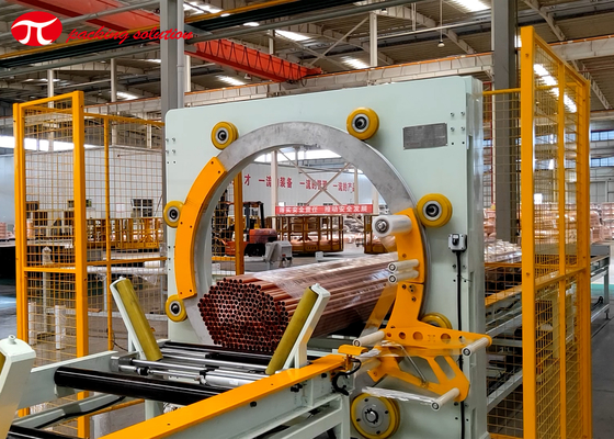 Copper tube horizontal wrapping line with end stroage system