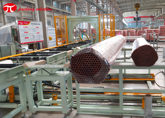 Copper tube horizontal wrapping line with end stroage system