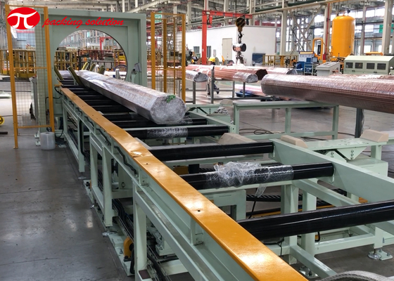 Copper tube horizontal wrapping line with end stroage system