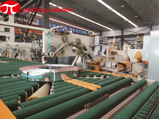 Horizontal Steel Coil Wrapping Line /  Auto Packing Line 60-500mm Width With  Stacking System