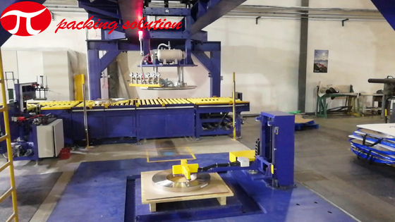 PLC Steel Coil Packaging Line OD 800mm 1400mm With Double Stacking System