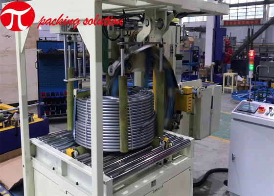 Automated PLC Control Vertical Pvc Hose Coil Packing Wrapping Machine4m/Min Roller Speed