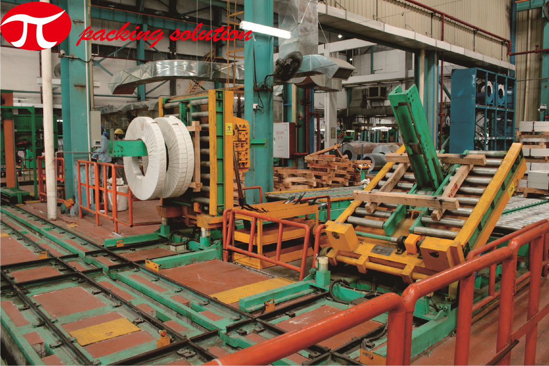 Easy Operation Automatic Vertical Steel Coil Packaging Line With Coil Stacking & Tilting System
