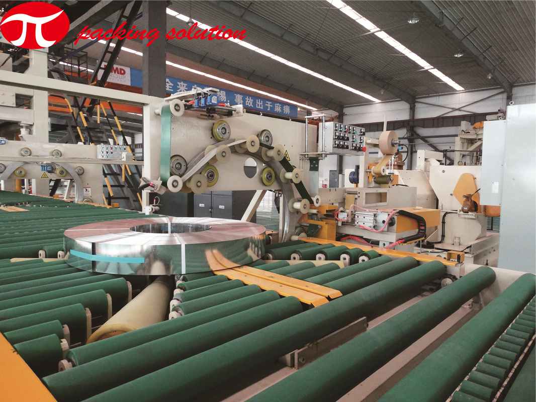 Horizontal Steel Coil Wrapping Line /  Auto Packing Line 60-500mm Width With  Stacking System