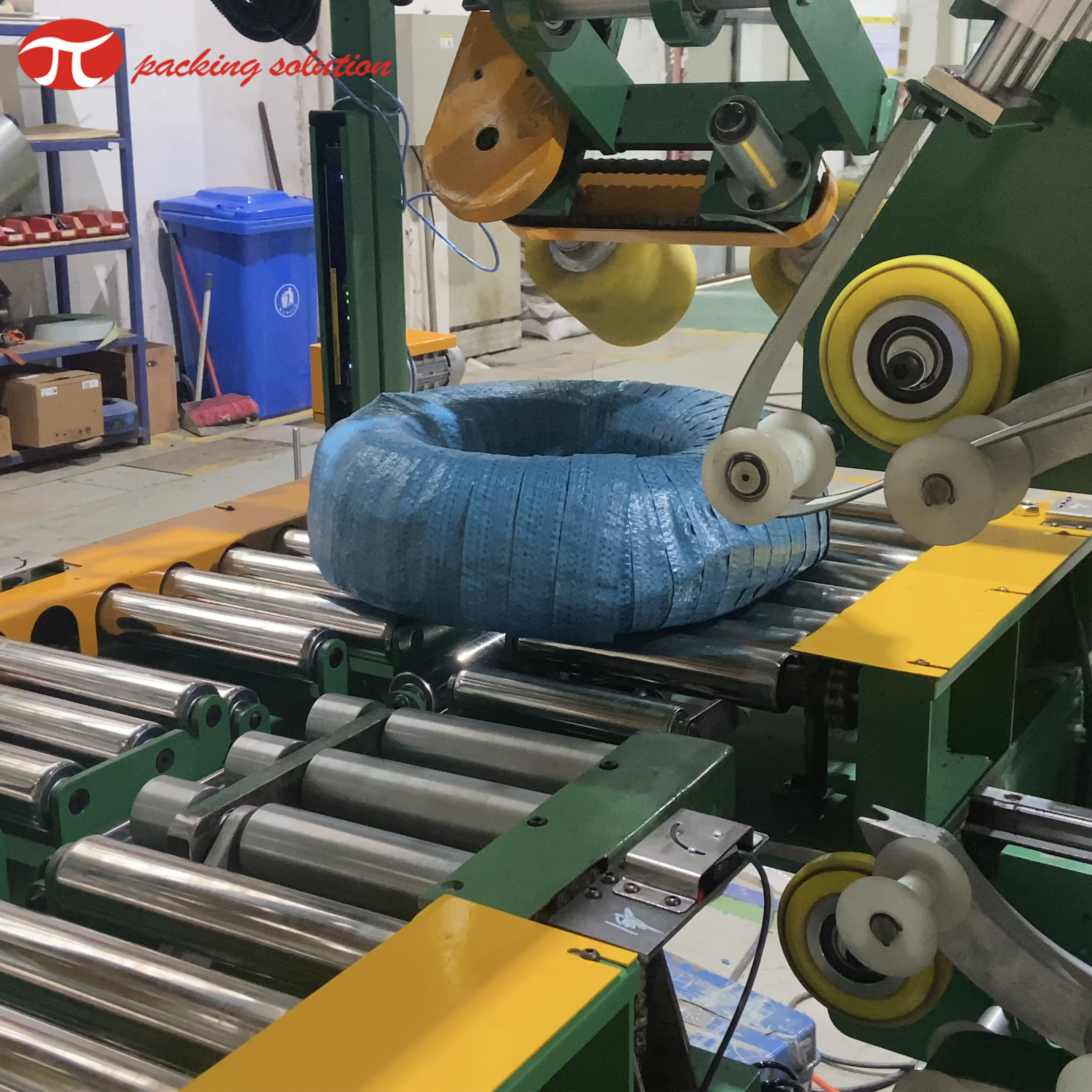 GW600 Horizontal Pipe coil wrapping machine using knit tape as mail packing material