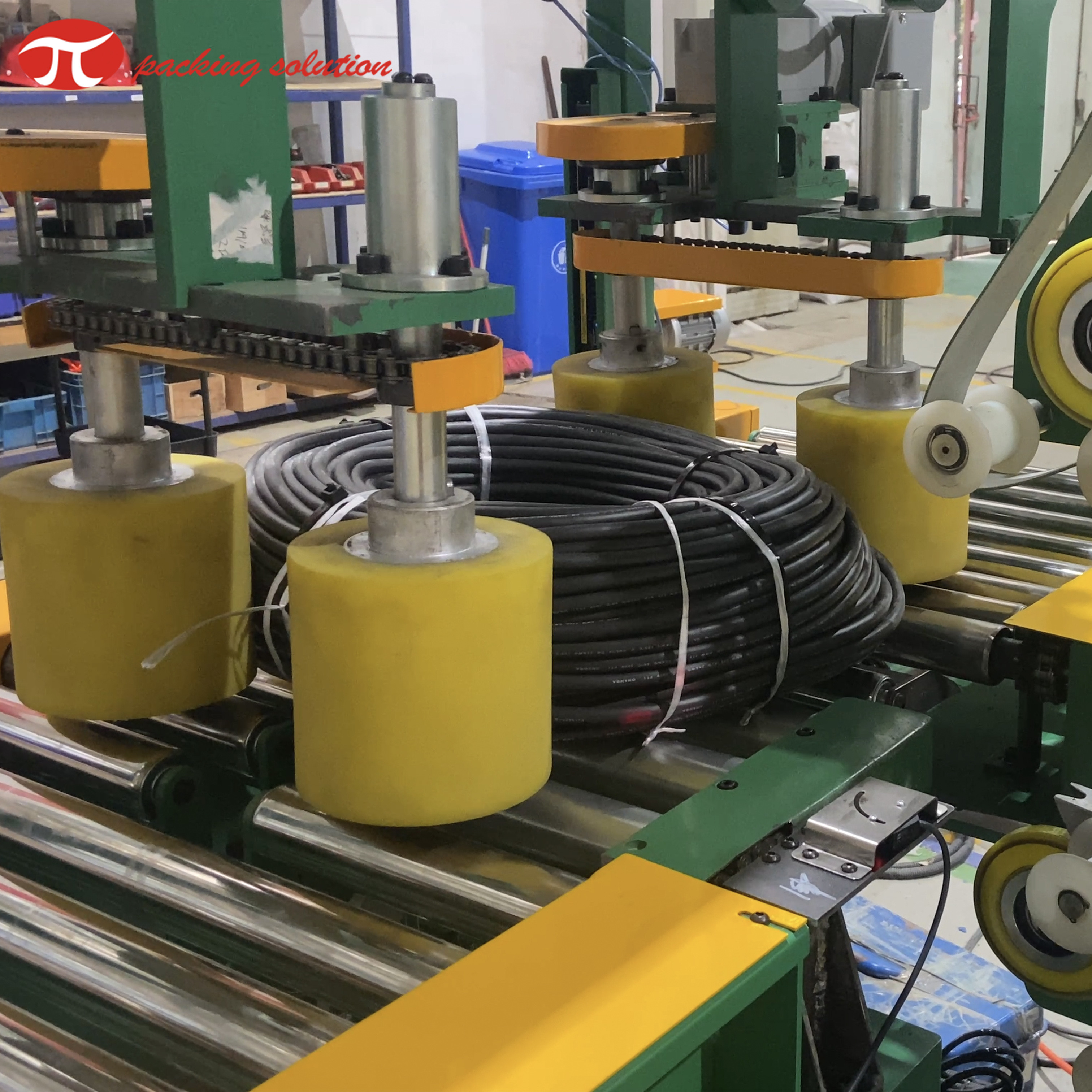 GW600 Horizontal Pipe coil wrapping machine using knit tape as mail packing material