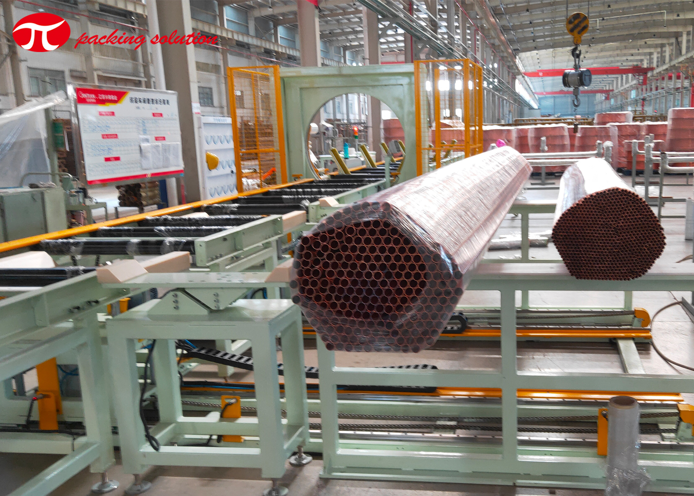 Copper tube horizontal wrapping line with end stroage system
