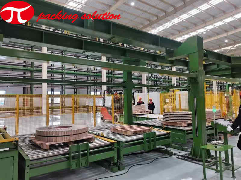Horizontal Copper Coil Packing Line 380V With Tumstile ,Wrapping Machine And Stacking System