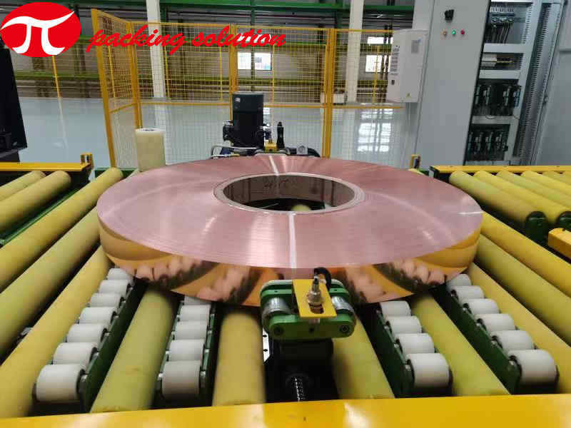 Horizontal Copper Coil Packing Line 380V With Tumstile ,Wrapping Machine And Stacking System