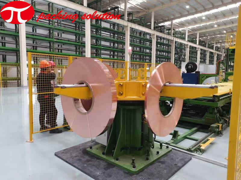 Horizontal Copper Coil Packing Line 380V With Tumstile ,Wrapping Machine And Stacking System