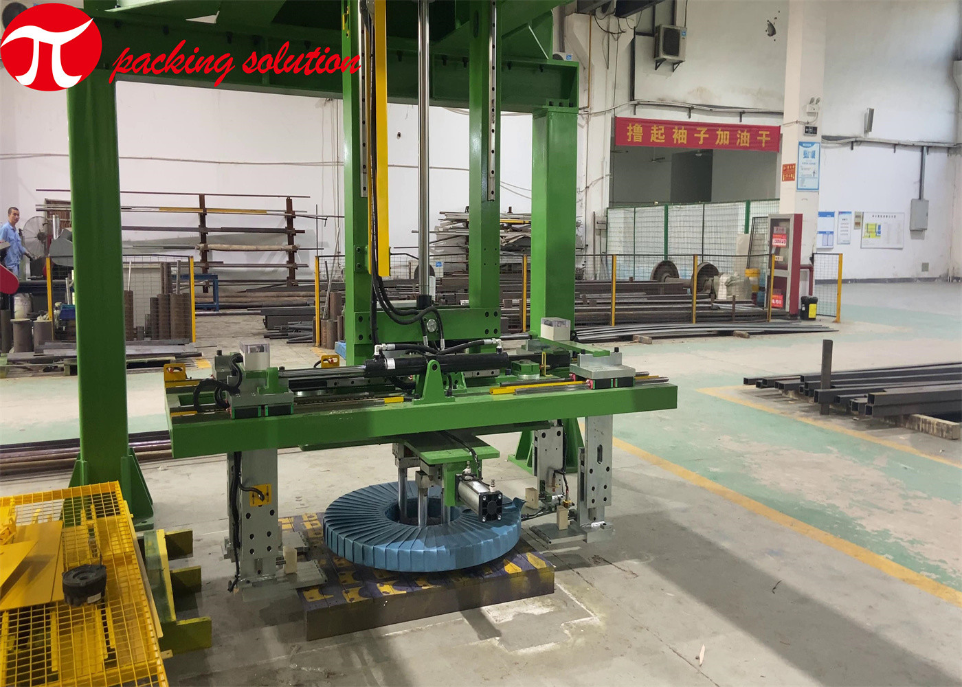 Mechanical Copper Coil Packing Line OD 1200mm Flip Stacking Tape Packaging Machine