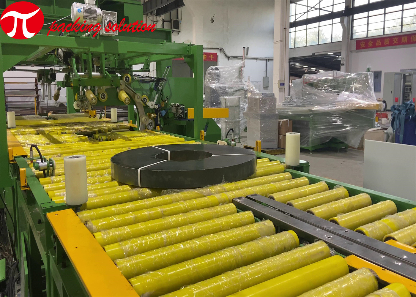 Mechanical Copper Coil Packing Line OD 1200mm Flip Stacking Tape Packaging Machine