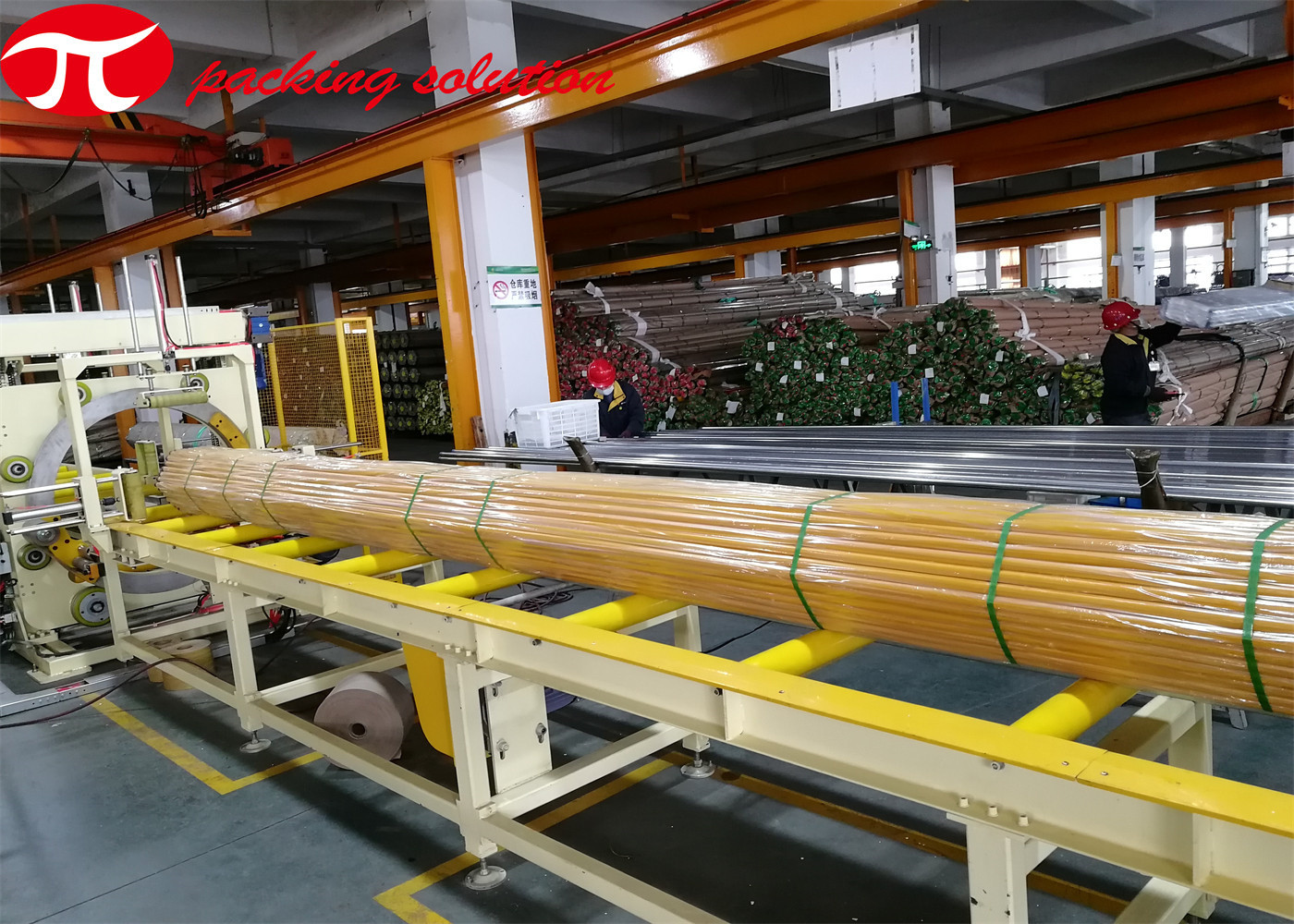 Horizontal Steel Pipe Packing Machine / Orbital Wrapper Machine PLC Control With Feeding Fixing
