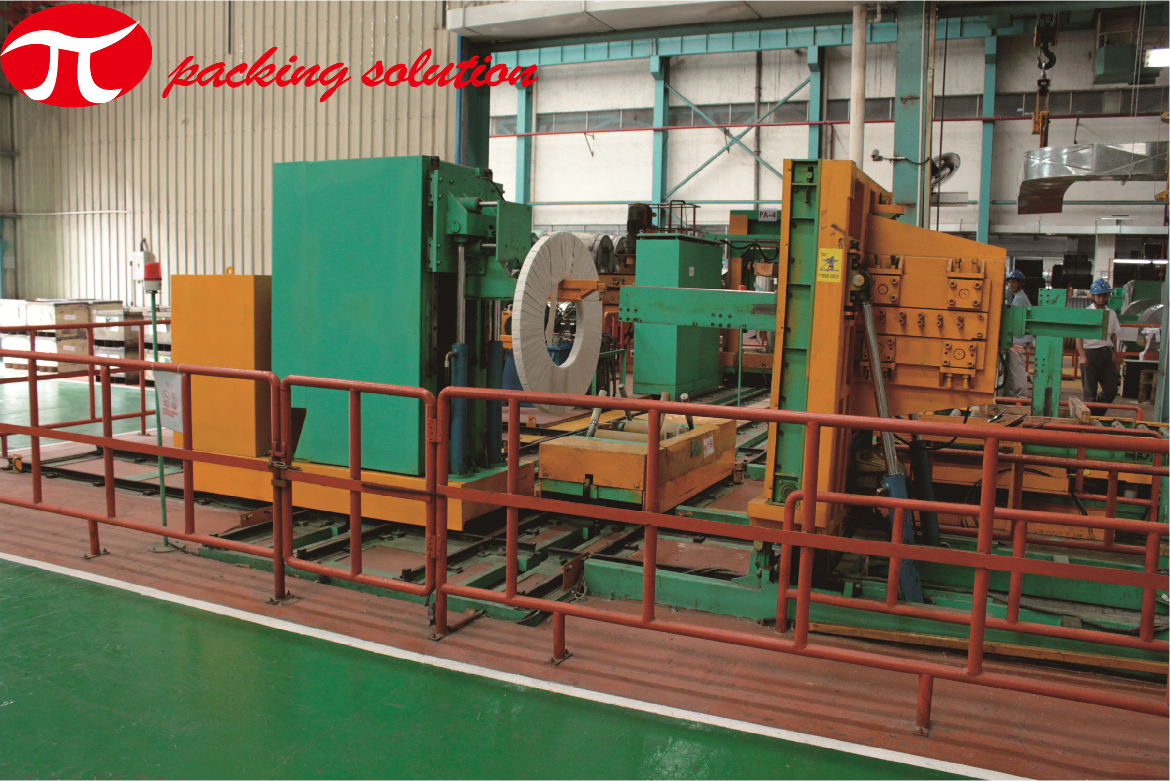 Easy Operation Automatic Vertical Steel Coil Packaging Line With Coil Stacking & Tilting System