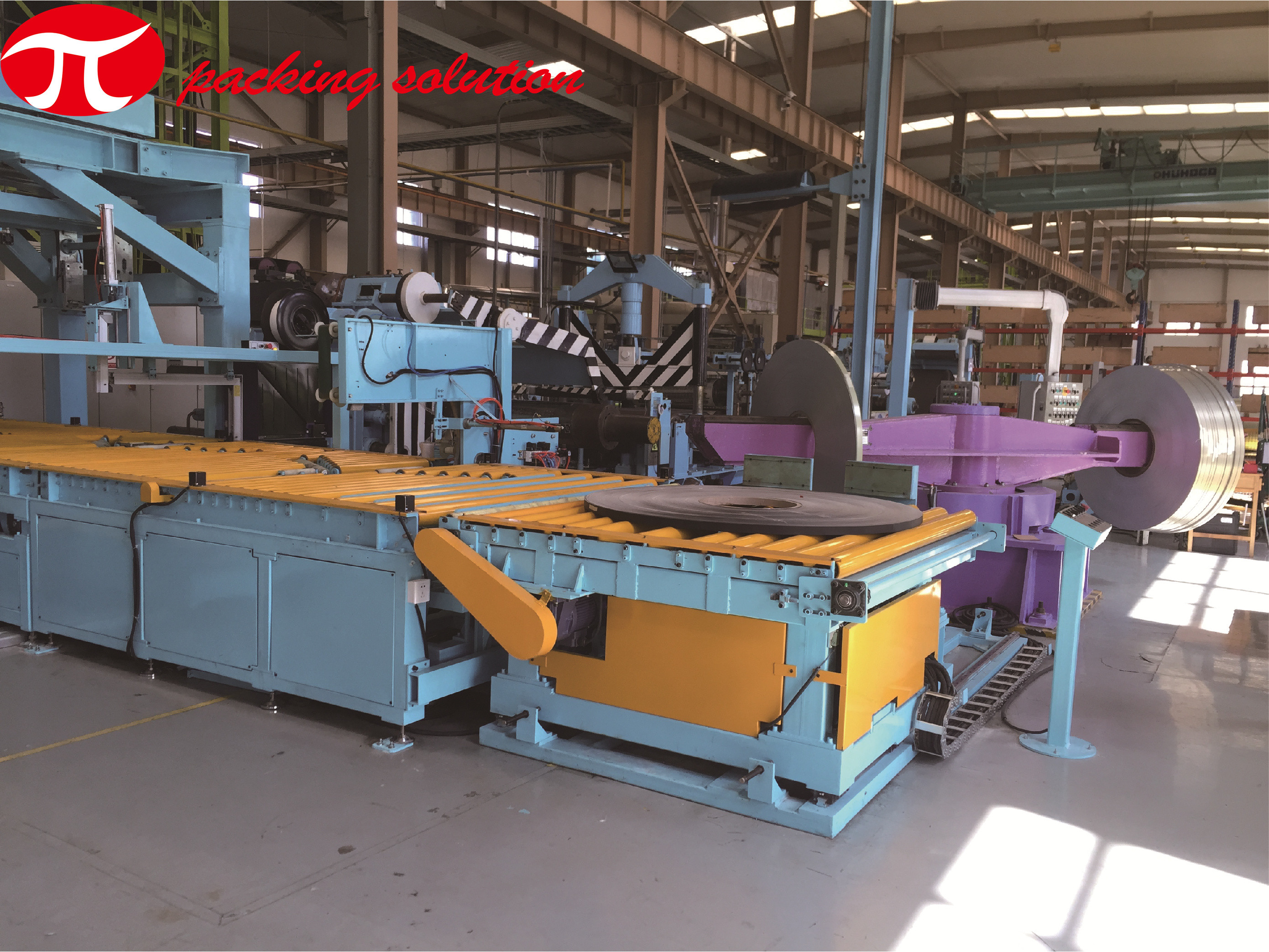 High Effciency Horizontal Steel Coil Packing Line 800mm-1500mm OD With Automatic Loading System