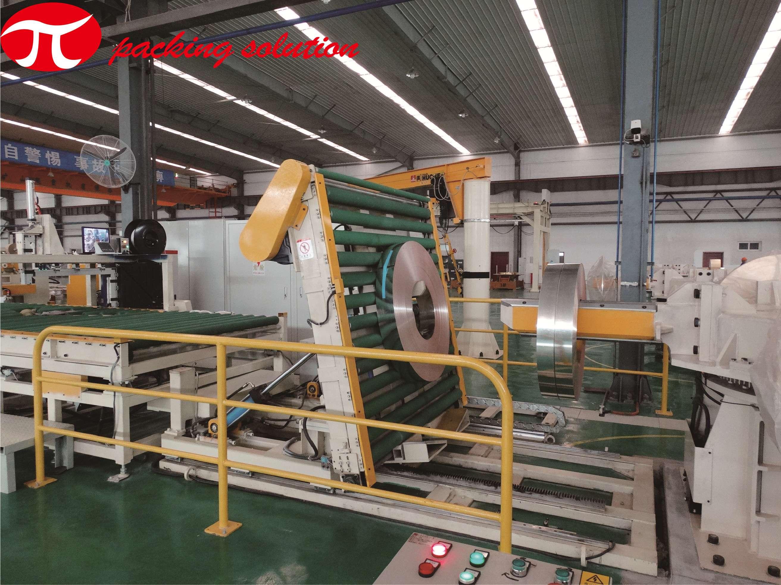 Horizontal Steel Coil Wrapping Line /  Auto Packing Line 60-500mm Width With  Stacking System