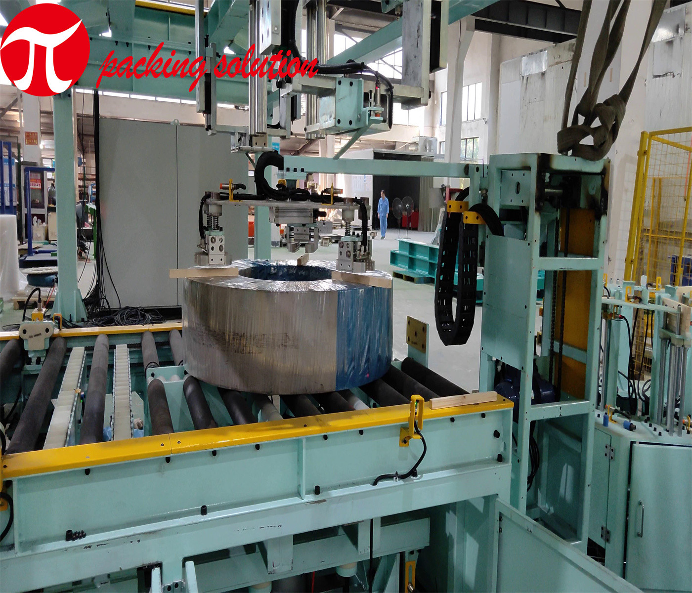 Customized  Steel Coil  Wrapping Line 800mm OD Horizontal Type Reasonable And Compact Layout