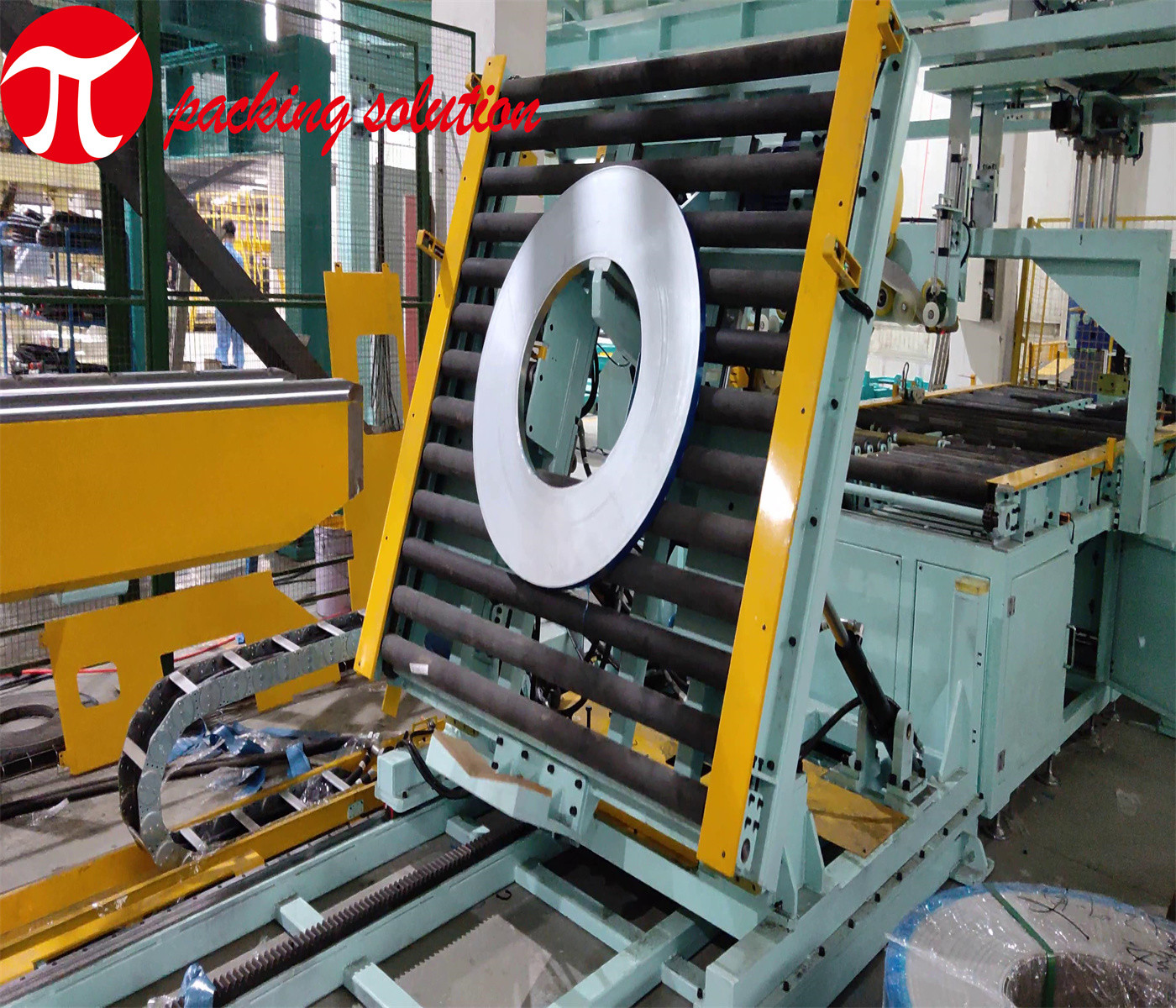 Customized  Steel Coil  Wrapping Line 800mm OD Horizontal Type Reasonable And Compact Layout