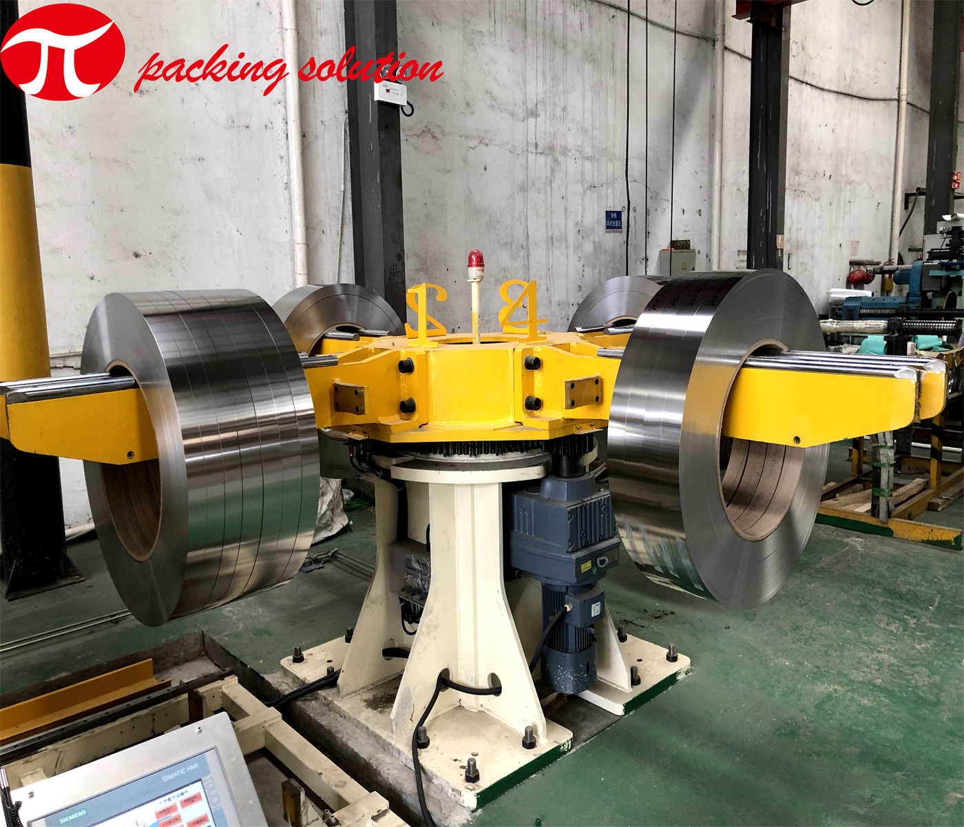 380V Automatic Steel Coil Packing Line With Stacking System And Unloading System