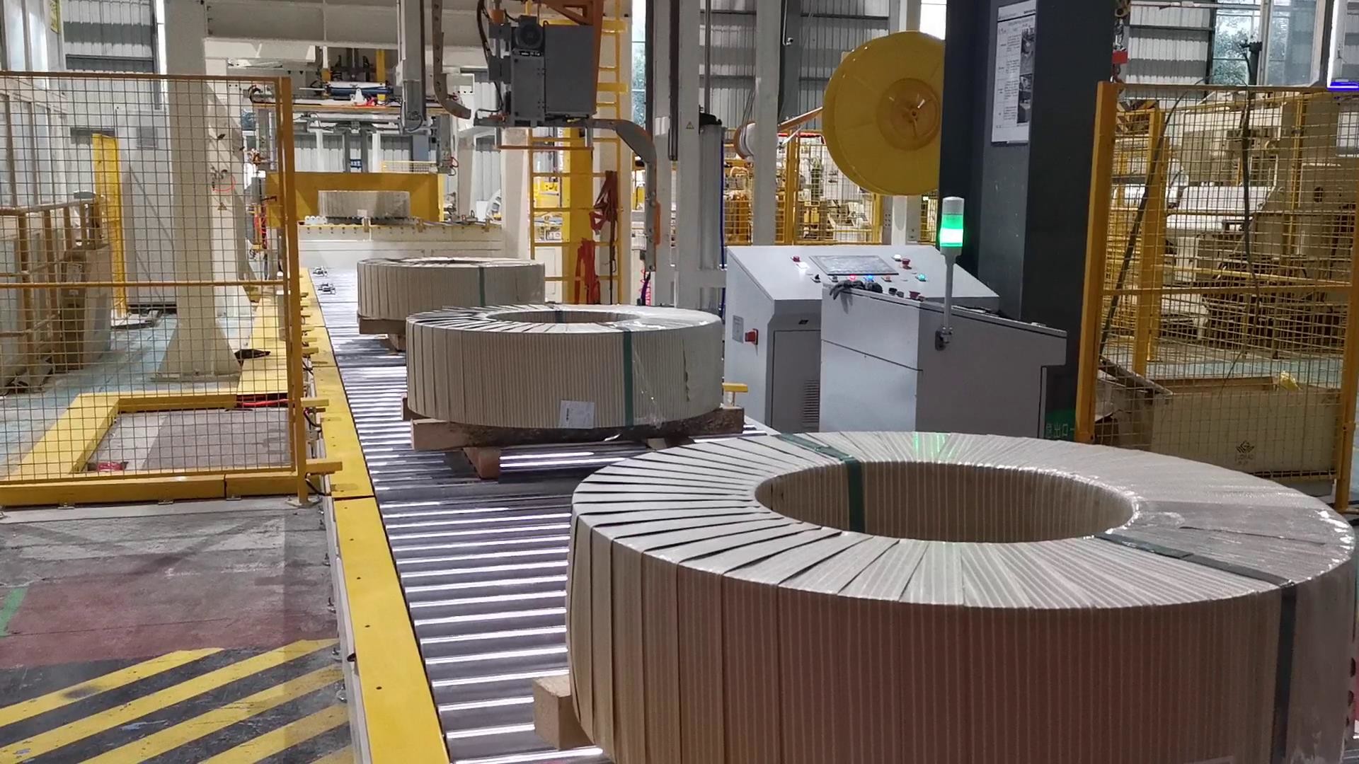 380V Automatic Steel Coil Packing Line With Stacking System And Unloading System