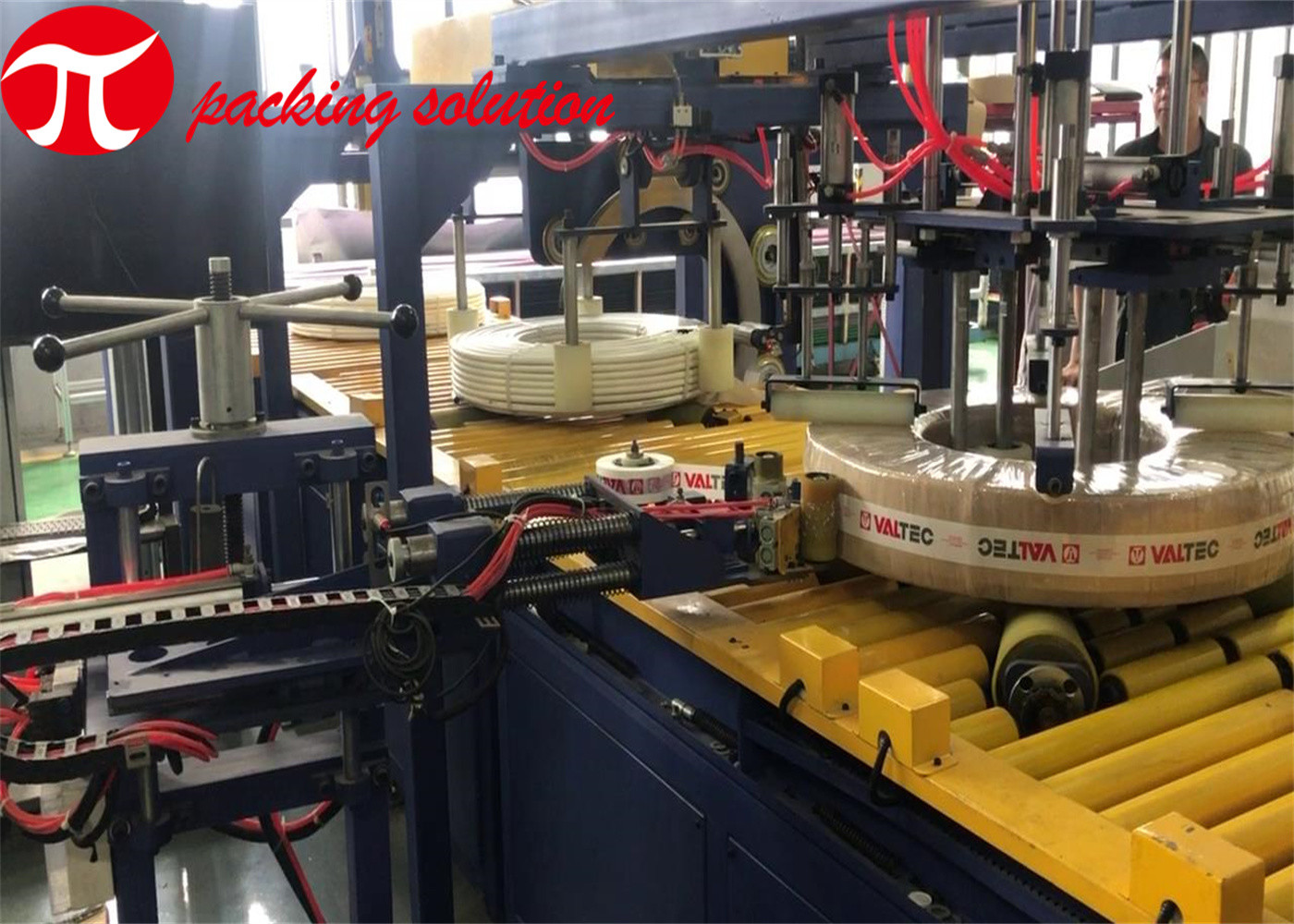 600mm Plastic Coil PVC Pipe Packing Machine Automatic With Labeling Unloading System