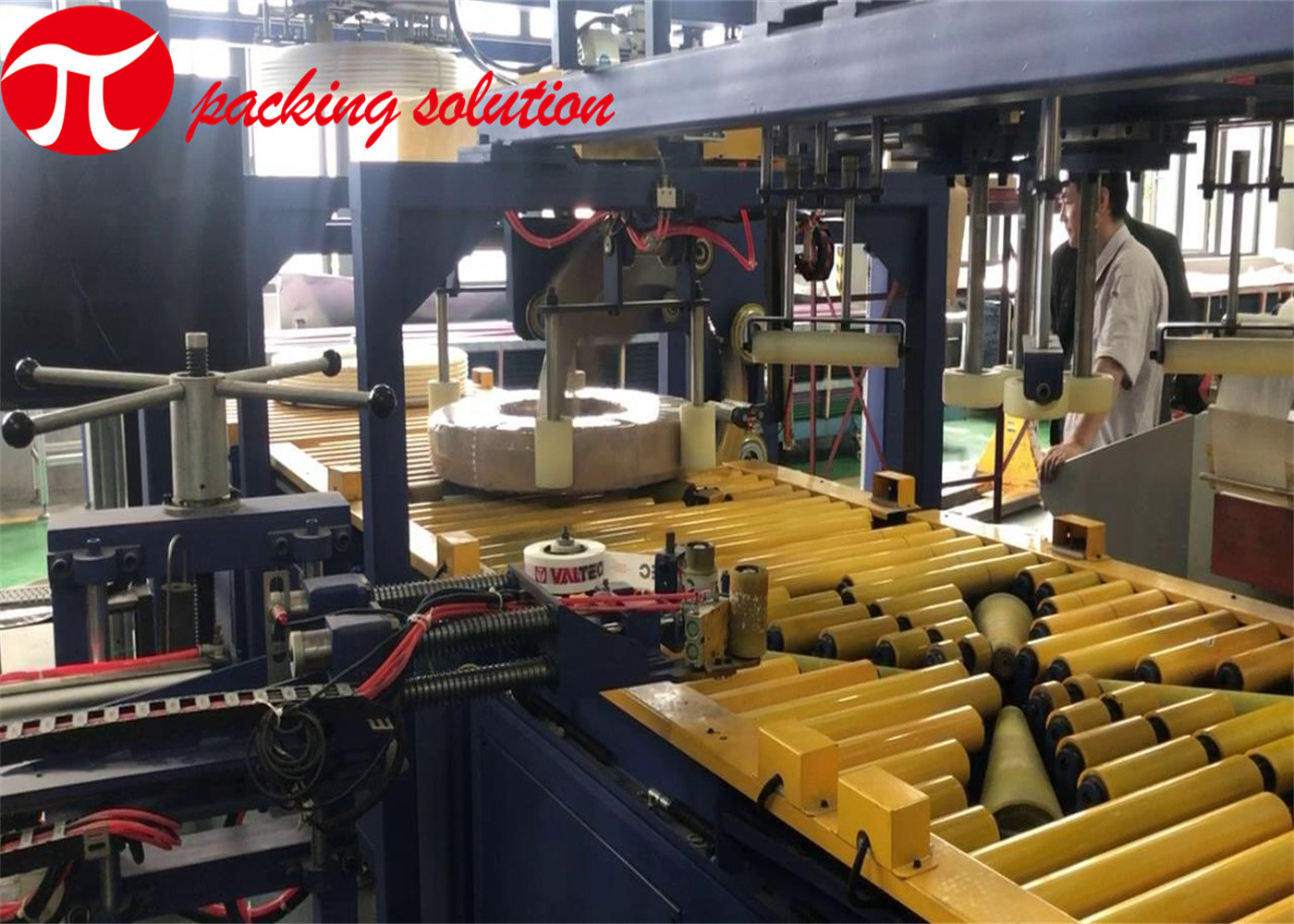 Horizontal Pipe Packing Machine 300mm ID Plastic Coil Packing Machine With Loading Stacking System