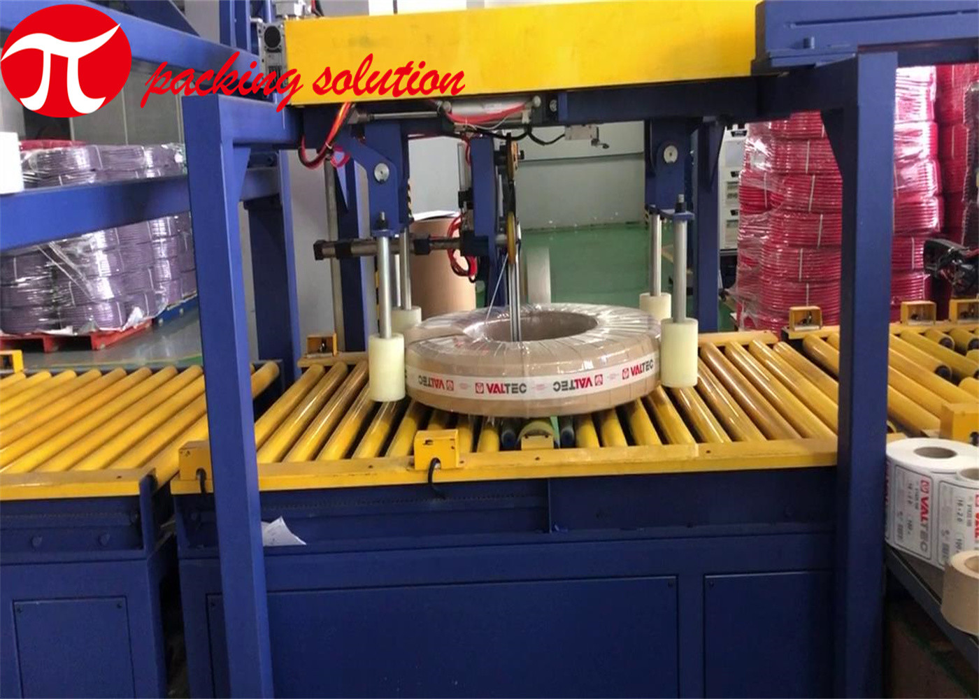 Horizontal Pipe Packing Machine 300mm ID Plastic Coil Packing Machine With Loading Stacking System