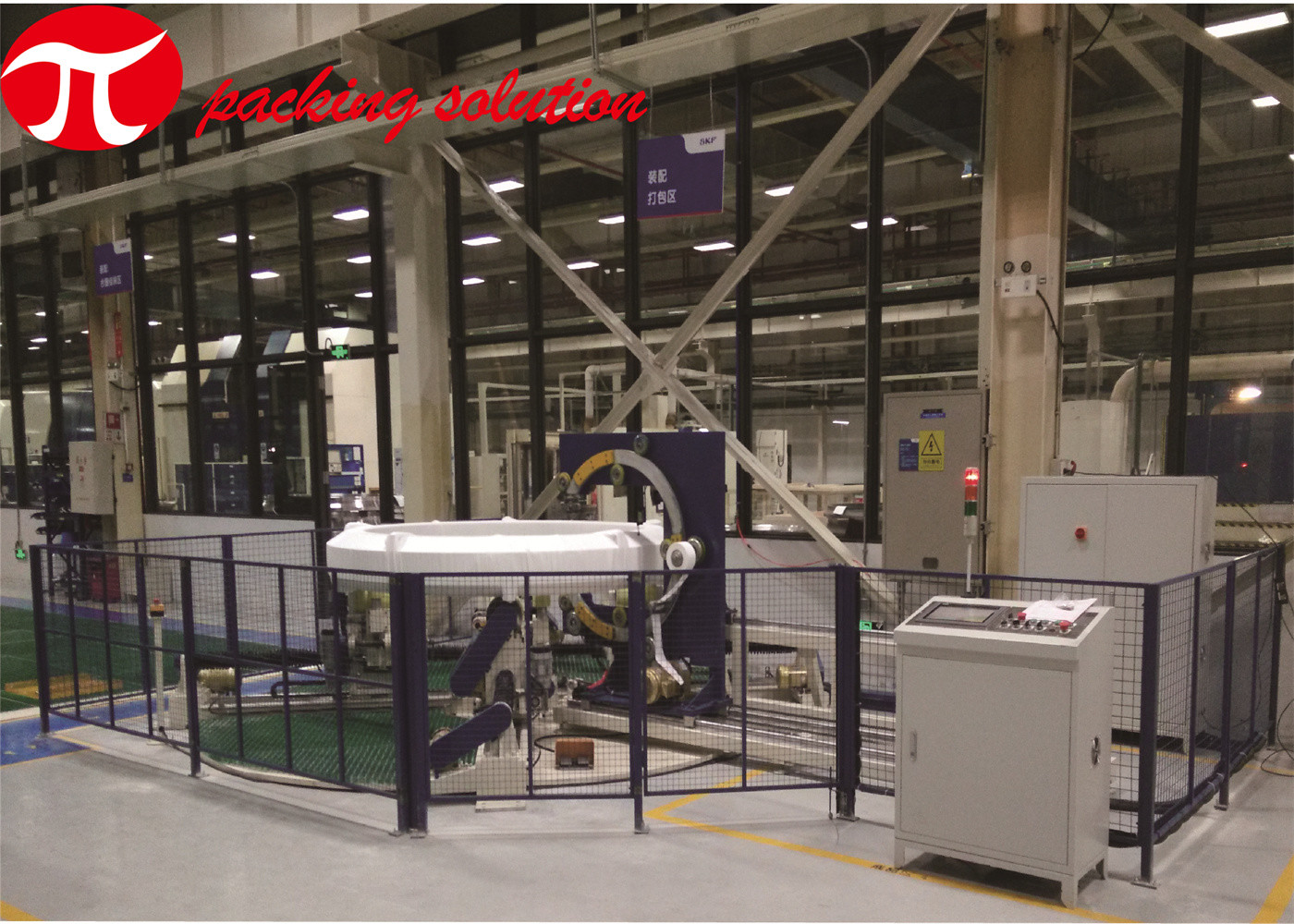 3m/Min Horizontal Knit Tape Large Size Bearings Stretch Wrapping Machine 3kw PLC Control