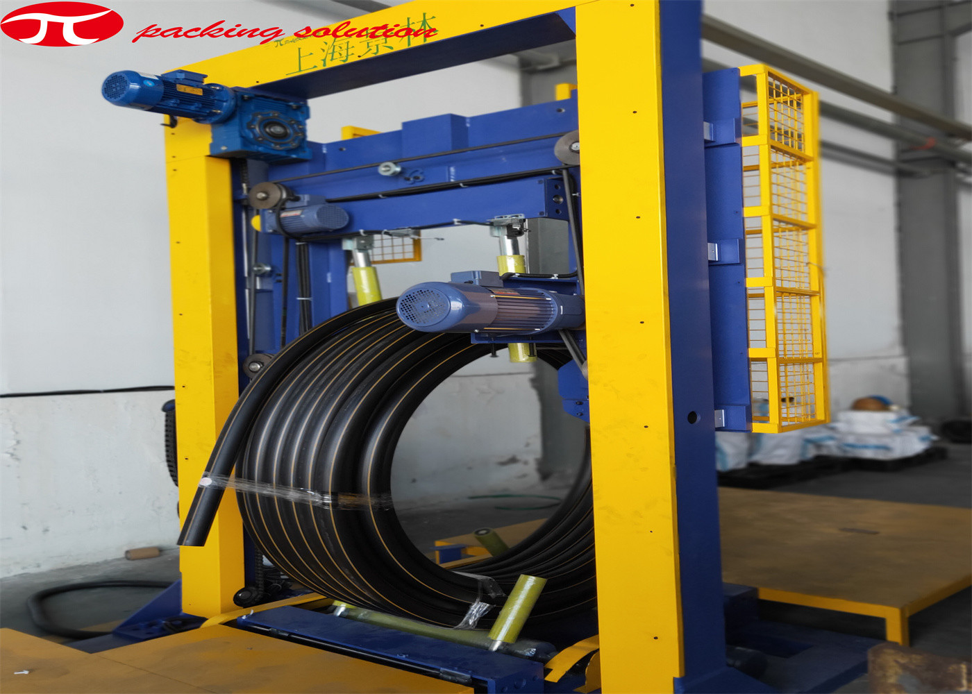 Automatic Plastic Cable Packing Machine , Pipe Coil Wrapper 50r/Min 50mm Material ID