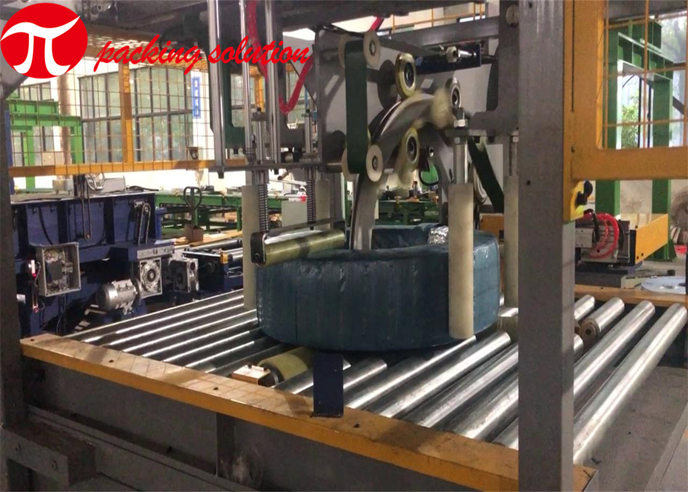 Automatic Plastic Coil Packing Machine With Circumferential Labeling Stacking System