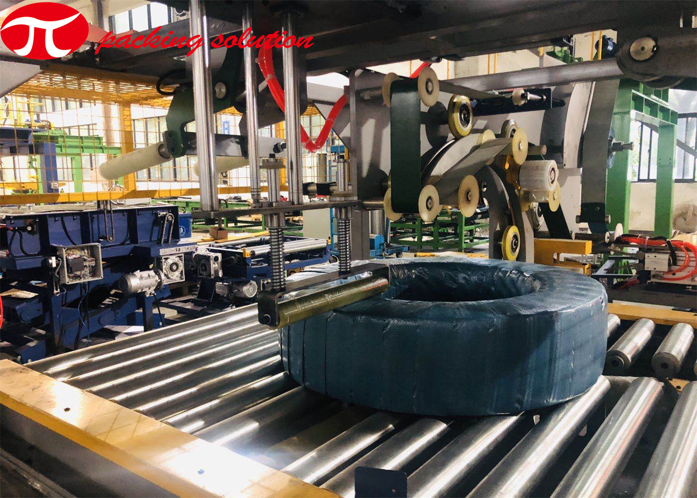 Automatic Plastic Coil Packing Machine With Circumferential Labeling Stacking System