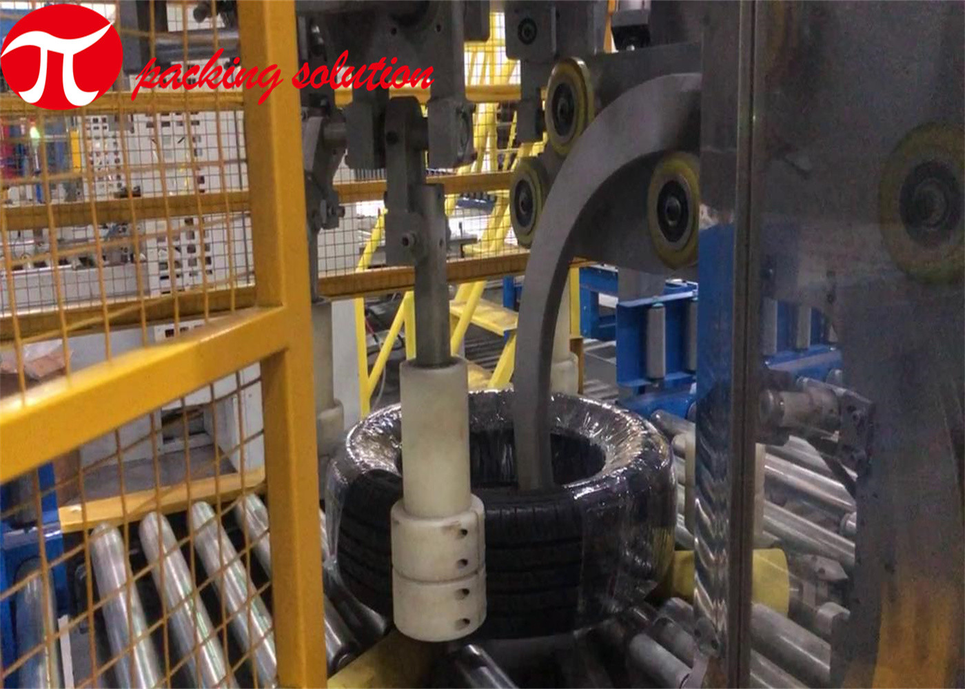 Auto Conveyor Tire Packing Machine Horizontal Stretch Wrapper Auto Infeeding 90r/min