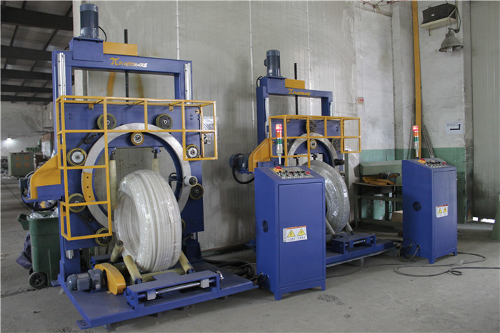 150mm Width PE Plastic Coil Pipe Packing Machine For Protecting And Fixation Goods