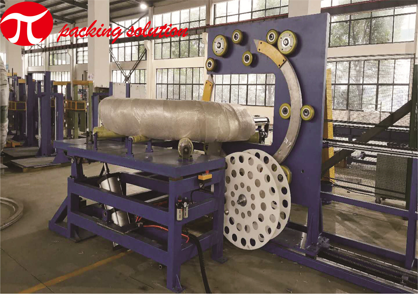 Steel Coil Stretch Wrapping Machine 60r/Min Ring Speed 12000kg With HMI Screen